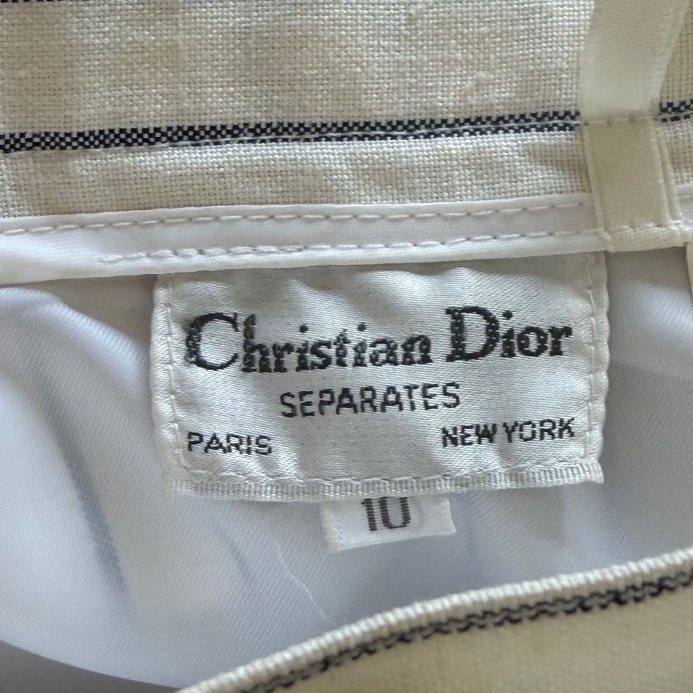 VTG 70's Christian Dior Linen Blend Striped Pencil Midi Skirt Size 10 (4/6 fit) - Picture 5 of 7